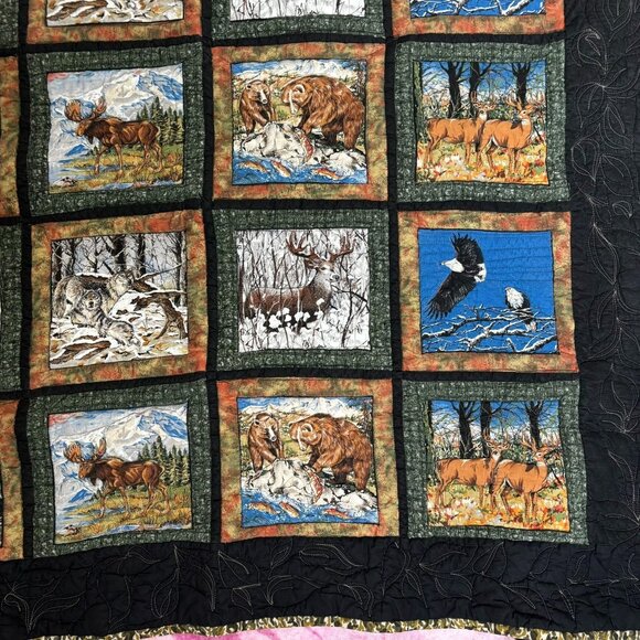 Handmade Wildlife Themed Patchwork Quilt Lap Blanket Wall Hanging Throw - Picture 4 of 11